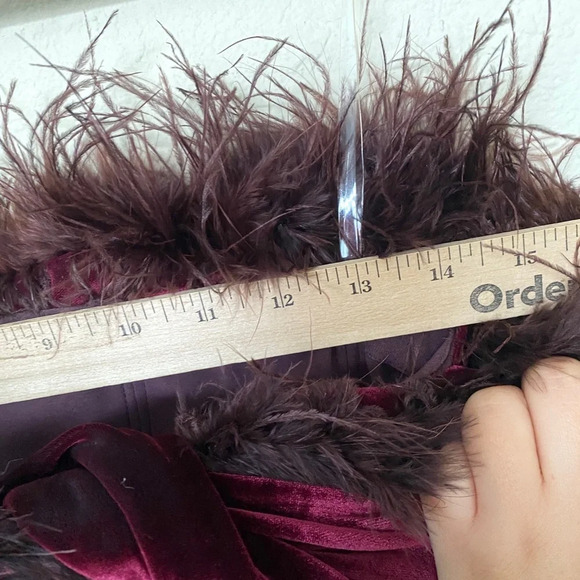 House of CB 'Salima' Dark Cherry Velvet Feather Jumpsuit NWT size M - Picture 12 of 14